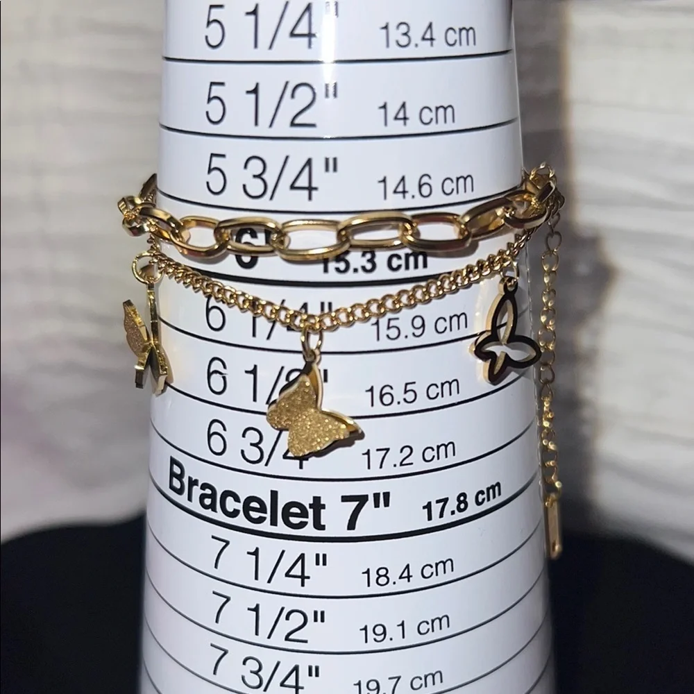 Premium 18K Gold Plated SS Double Chain Link and Butterflies Bracelet $49